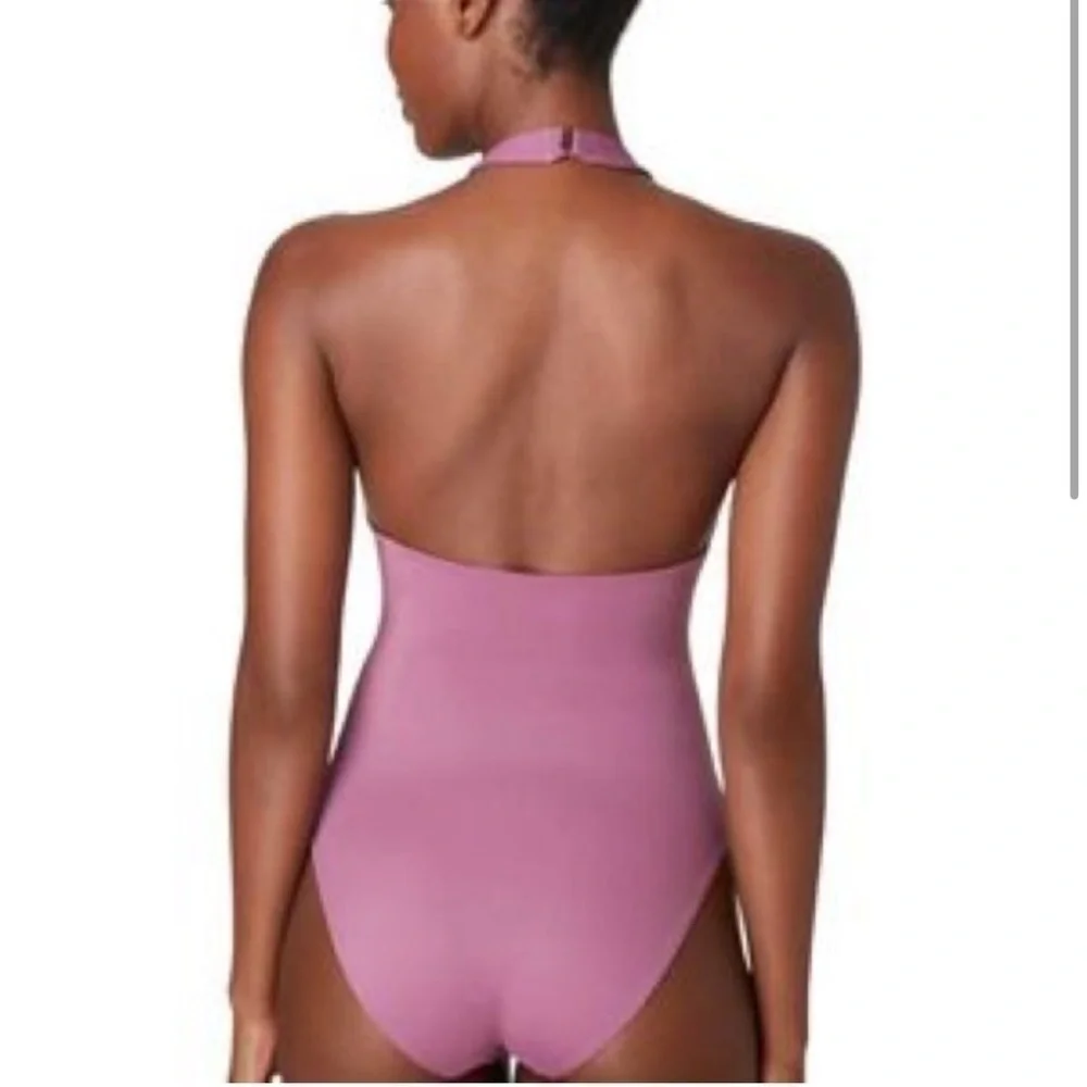 NWT Andie Swim Luzon One Piece Swimsuit Halter Cactus Flower Purple Sz L